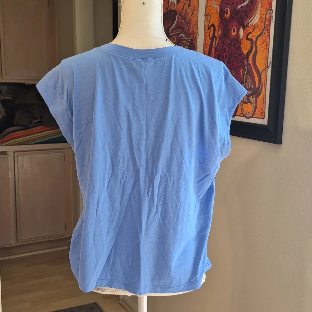 Express Blue Skimming Capped Sleeves Shirt - Picture 2 of 8